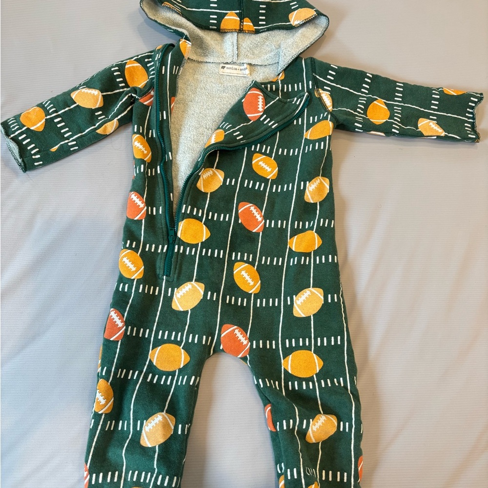 Green Football Print Kids One Piece